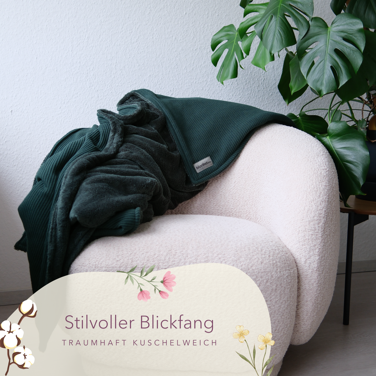 Kuscheldecke mit Baumwollstrick · Smaragdgrün