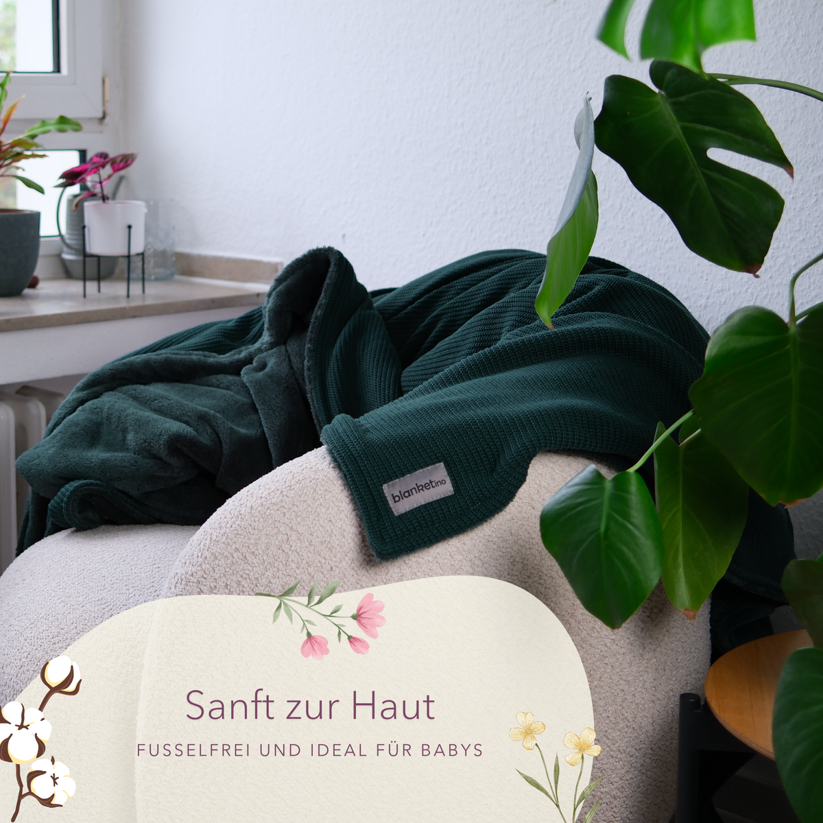 Kuscheldecke mit Baumwollstrick · Smaragdgrün