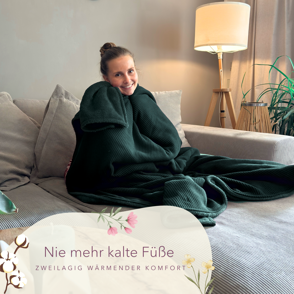 Kuscheldecke mit Baumwollstrick · Smaragdgrün