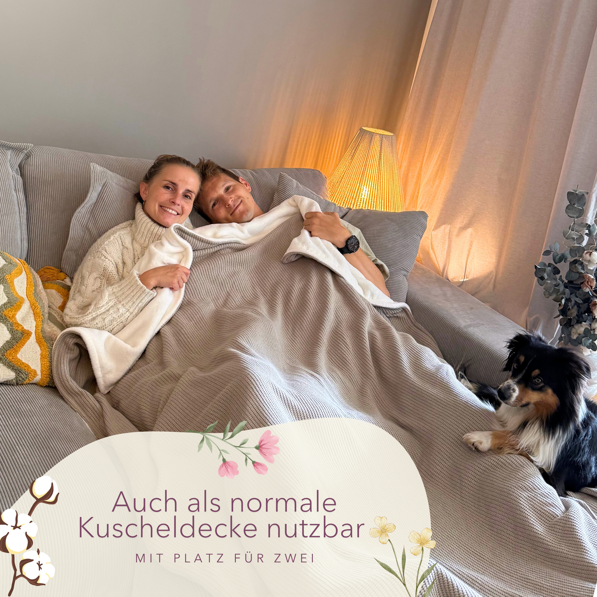 Kuscheldecke mit Ärmeln · Baumwollstrick · CHampagner