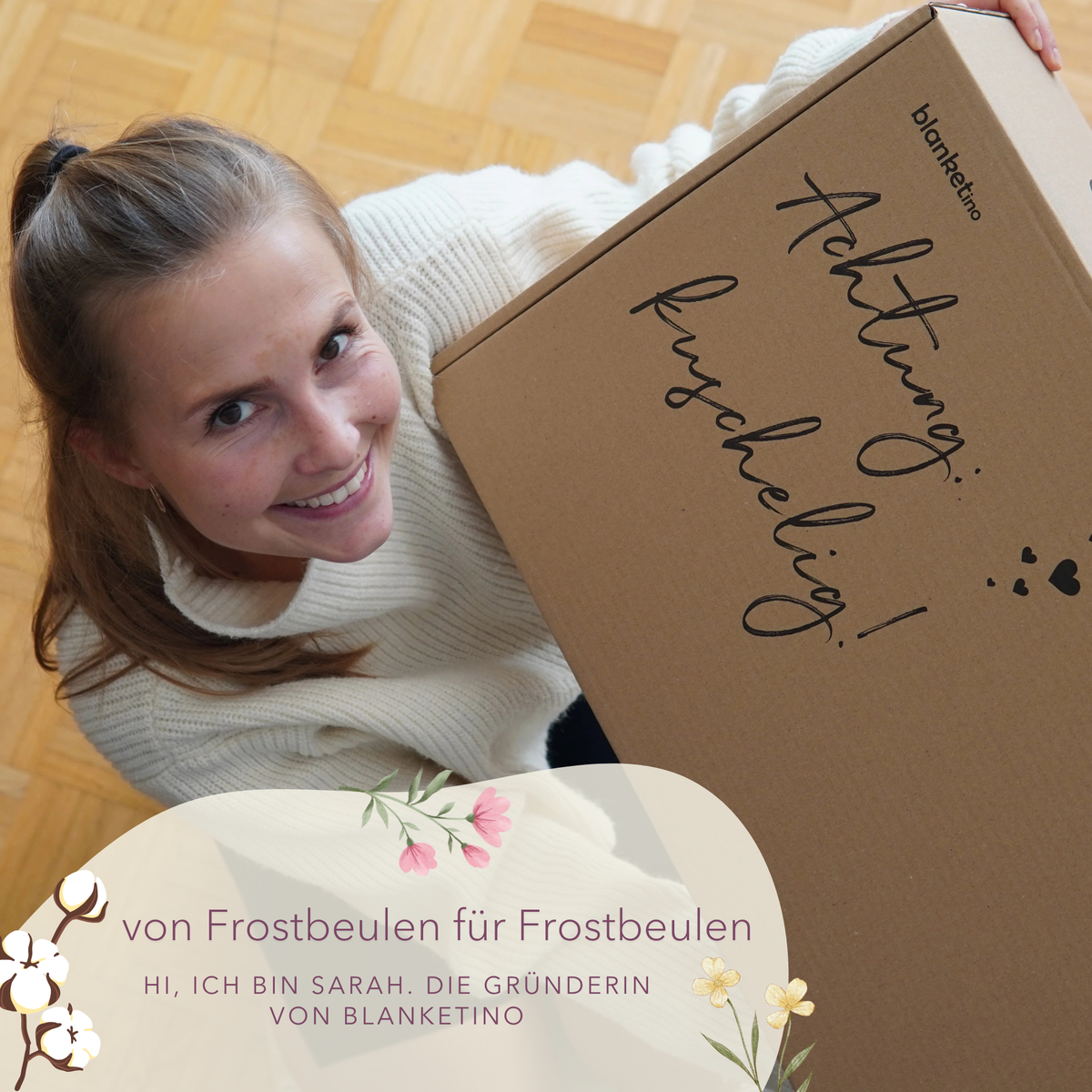 Weiche Kuscheldecke "Vollkommen" in Creme und Beige mit Waffelpique, perfekt zum Einkuscheln, von blanketino.de.