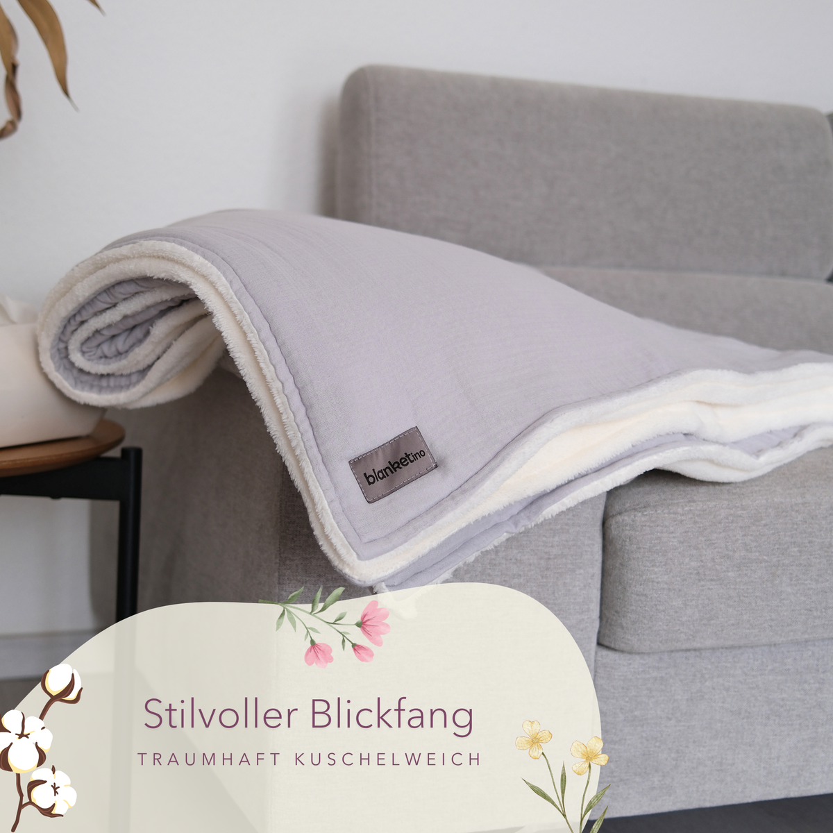 Kuscheldecke mit atmungsaktivem Bio Musselin · Kristallgrau · 145x210 cm