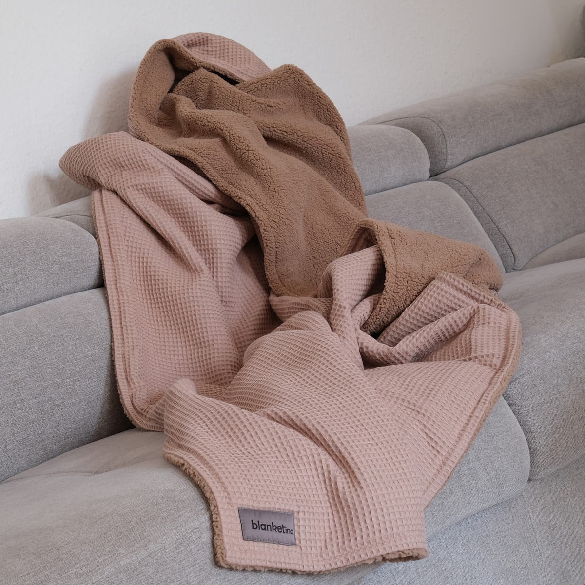 Kuscheldecke mit Teddy-Fleece • Latte Macchiato • Beige