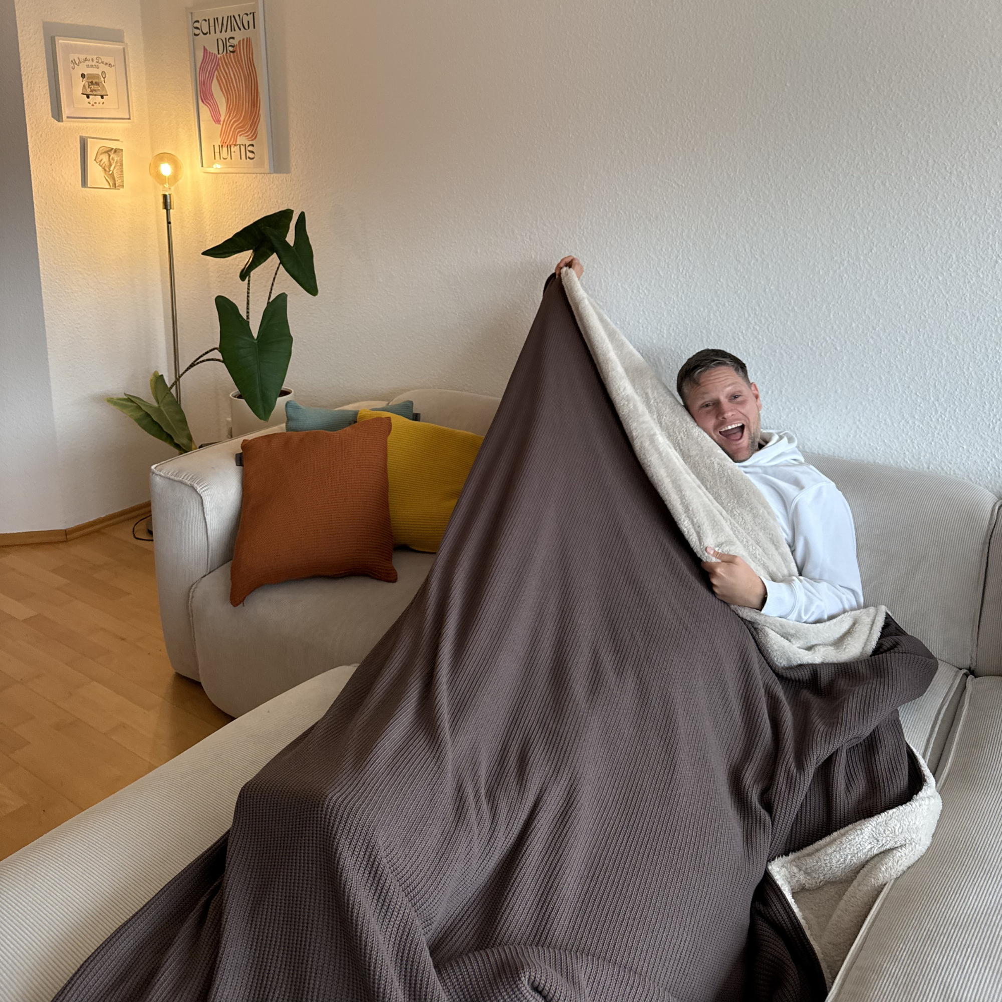 Kuscheldecke mit Baumwollstrick · Kakao